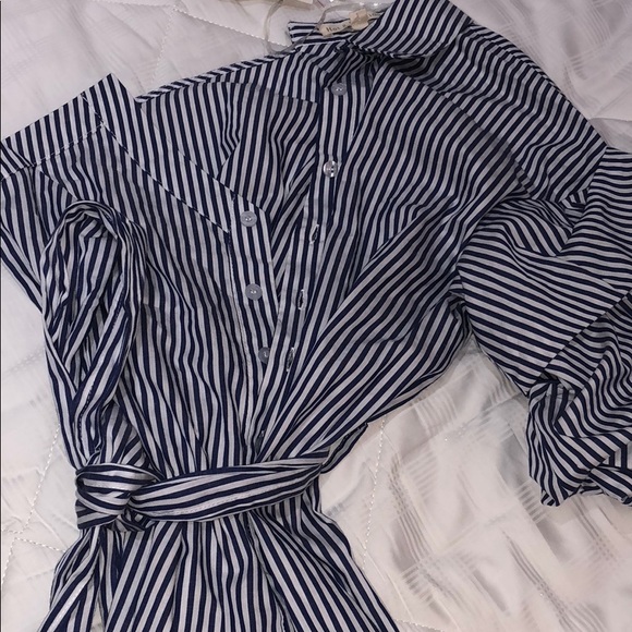 061. NWOT Hot & Delicious Asymmetrical Striped Dress - Navy - Picture 8 of 8
